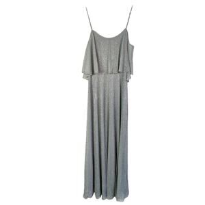 Vtg Y2K Onyx Silver Sparkly Metallic Ruffle Maxi Dress 4 Fairy Disco Formal